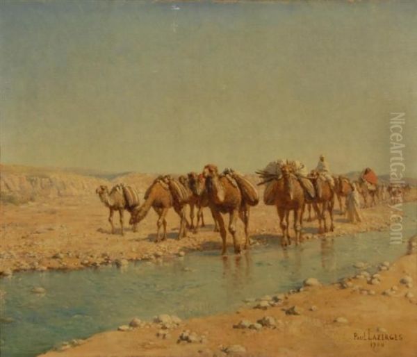 Bedouin Caravan Oil Painting by Jean Baptiste Paul Lazerges