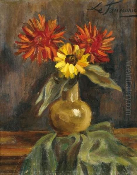 Vase De Fleurs Oil Painting by Henri Le Fauconnier