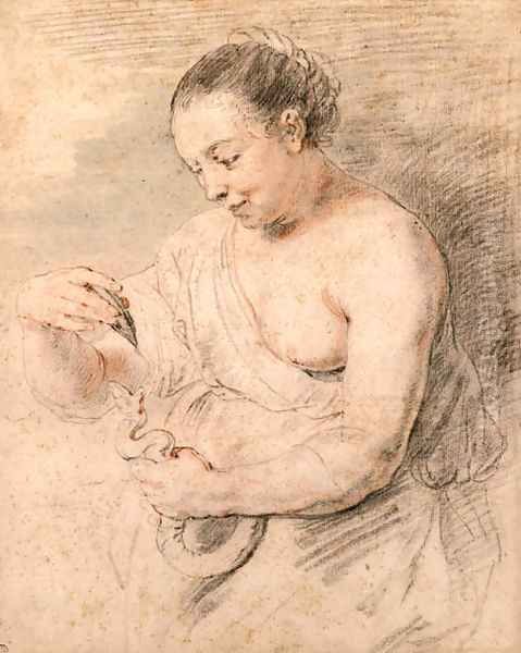 Hygieia with a serpent, after Rubens Oil Painting by Watteau, Jean Antoine