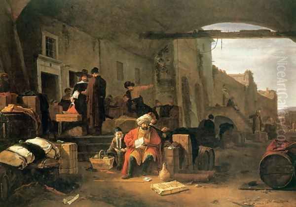 Merchants from Holland and the Middle East trading in a Mediterranean port Oil Painting by Thomas Wyck