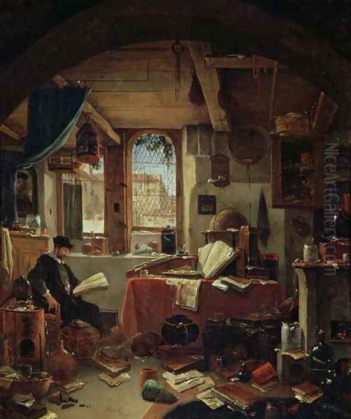 An Alchemist in his Laboratory Oil Painting by Thomas Wyck