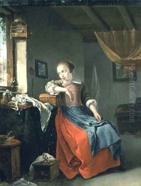 Young Girl Seated Before a Window Oil Painting by Thomas Wyck