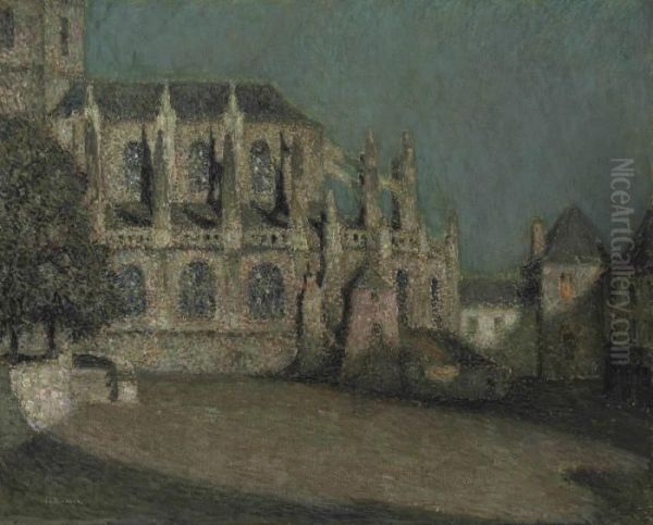 La Place Au Clair-de-lune Oil Painting by Henri Eugene Augustin Le Sidaner