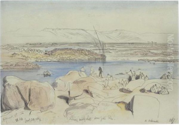 Nubians At The First Cataract On The Nile At Philae, Egypt Oil Painting by Edward Lear