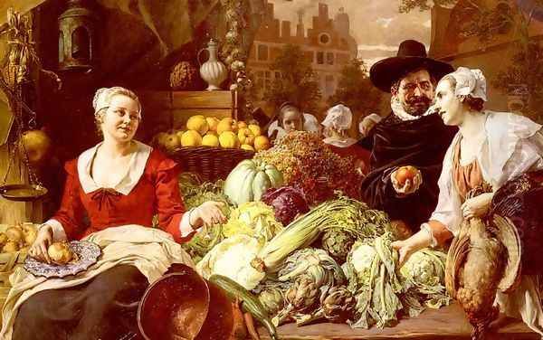 The Vegetable Market Oil Painting by Ferdinand Wagner, Snr.