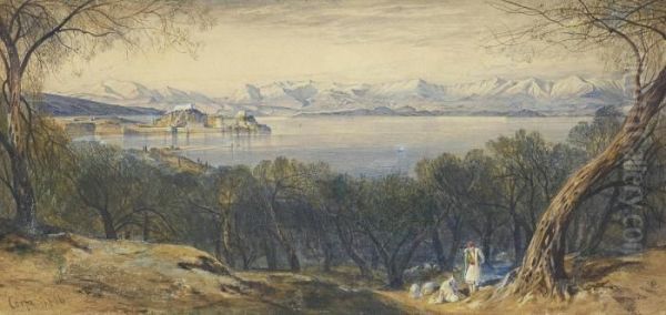 Distant View Of The Citadel From The Village Of Ascension, Corfu Oil Painting by Edward Lear