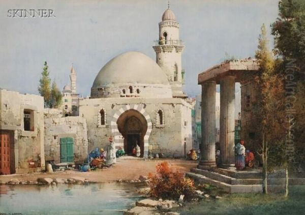 Figures By A Mosque Oil Painting by Noel Harry Leaver