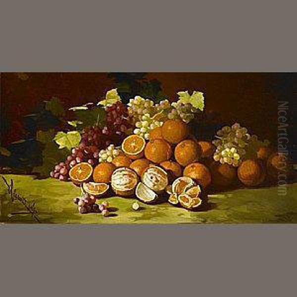 Still Life With Grapes And Oranges Oil Painting by Edward Chalmers Leavitt