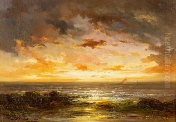 Coucher De Soleil A Villers-sur-mer Oil Painting by Hippolyte Gabriel Lebas