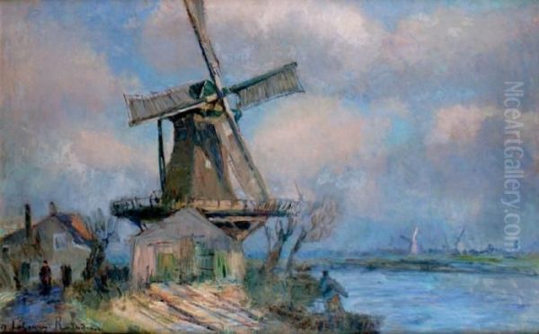 Moulin Pres De Rotterdam Oil Painting by Albert Lebourg