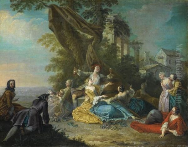 Scene Galante Oil Painting by Sebastien Jacques Leclerc Des Gobelins