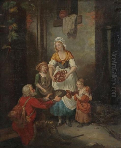 'l'aumone' Oil Painting by Emile Carolus Leclercq