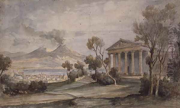 PD.255-1985 The Villa Saliceti, Naples below and Mt. Vesuvius in the distance, 181 Oil Painting by Hugh William Williams