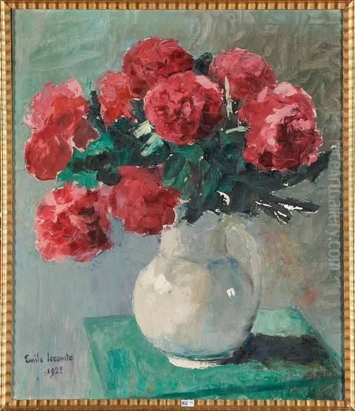 Vase De Pivoines Rouges Oil Painting by Emile Lecomte