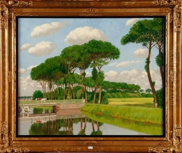 Canal En Flandre Oil Painting by Jef Leempoels