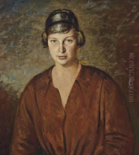 Girl In Brown Oil Painting by Derwent Lees