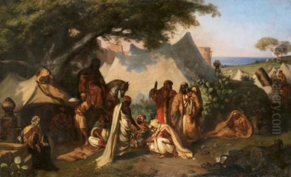 Conciliabule Au Campement Oil Painting by Pierre-Francois Lehoux