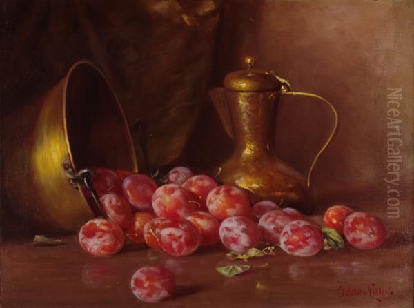 Plums & Brass Still Life Oil Painting by Adam Lehr