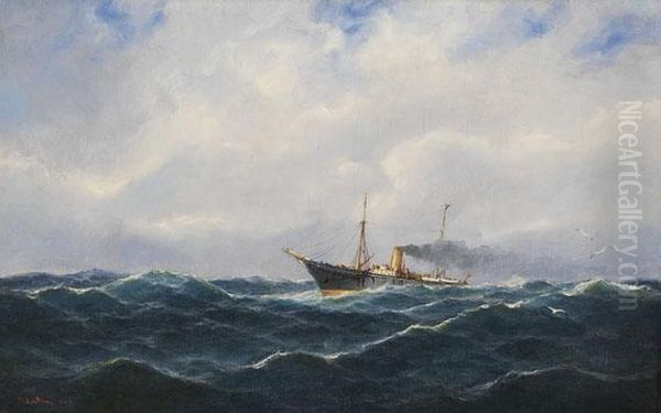 Lotsendampfer Auf Hoher See Oil Painting by Heinrich Leitner