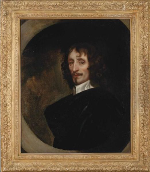 Portrait Of A Gentleman, 
Bust-length, In A Black Robe And A White Lawn Collar, Feigned Oval Oil Painting by Sir Peter Lely