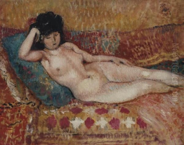 Nu Au Coussin Bleu Oil Painting by Georges Lemmen