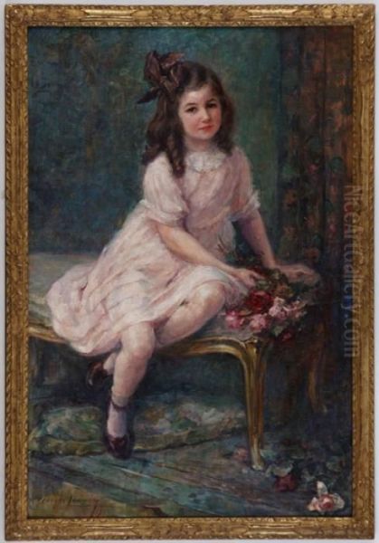 Portrait De Jeune Fille Oil Painting by Georges Lemmers