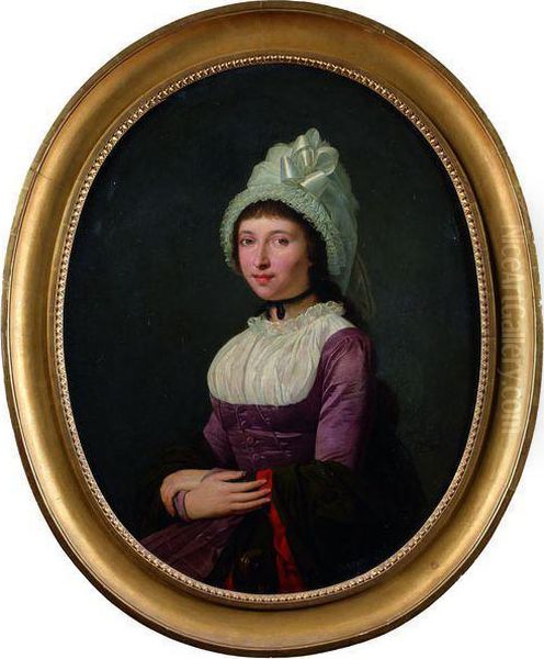 Portrait De Jeune Fille Au Bonnet De Dentelle Oil Painting by Anicet-Charles-Gabriel Lemonnier