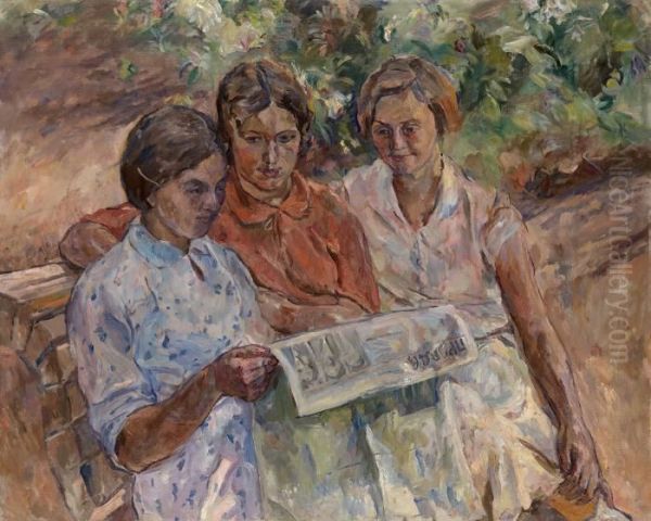 Reading The Newspapers Oil Painting by Aristarkh Vasilievic Lentulov