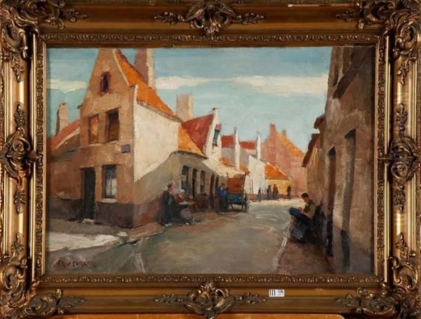 Rue Du Beguinage De Bruges Animee Oil Painting by Charly Leonard