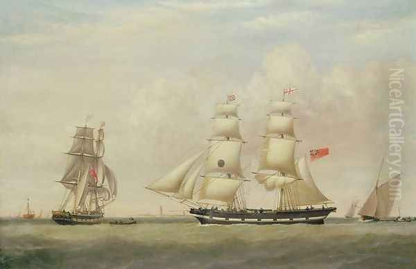 The Black Ball Line Brig, Wupper off Spurn Head, 1849 Oil Painting by John Ward