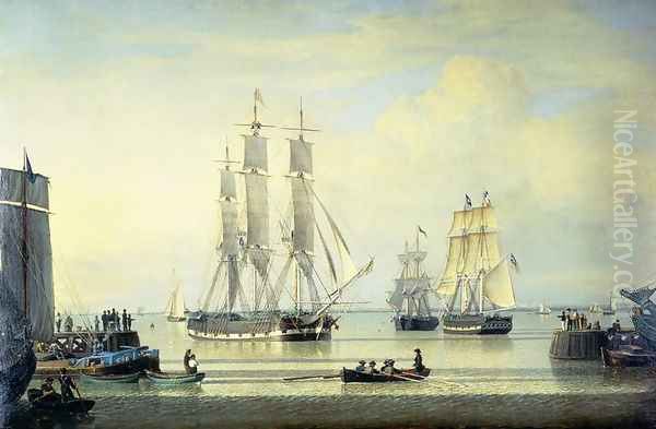 The William Lee at the Mouth of the Humber Dock, Hull, or The Return of the William Lee, 1839 Oil Painting by John Ward