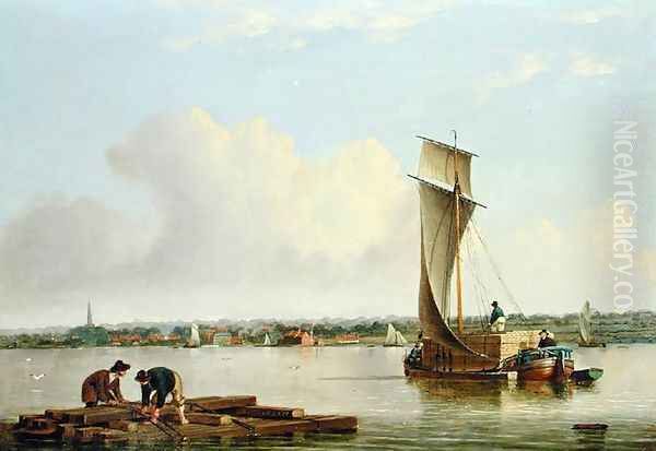 A Keel on the Humber, late 1820s Oil Painting by John Ward