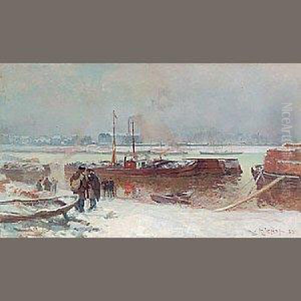 Le Quai De Bercy Pendant La Neige Oil Painting by Auguste Louis Lepere