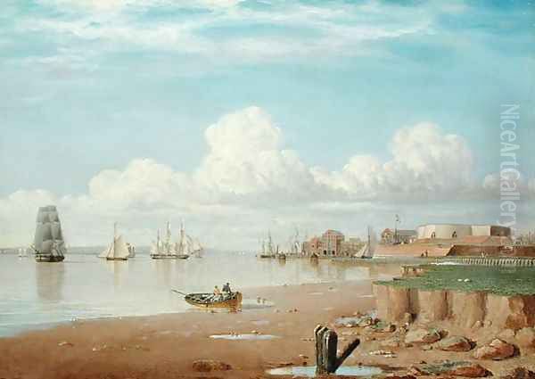 Ships on the Humber and the South Blockhouse, early 1830s Oil Painting by John Ward