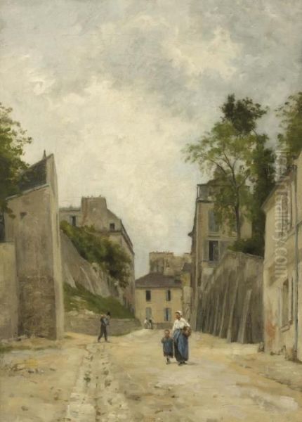 Une Rue A Montmartre Oil Painting by Stanislas Lepine