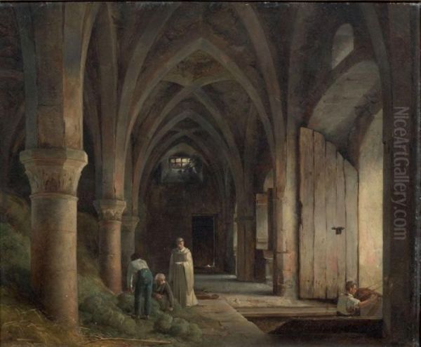 Un Cellier Dans Les Ruines D'une Abbaye Oil Painting by Robert Leopold Leprince