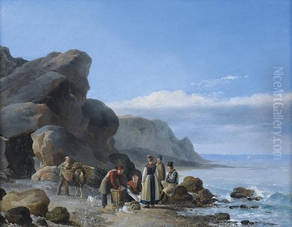 Pecheurs Sur Le Rivage Oil Painting by Robert Leopold Leprince