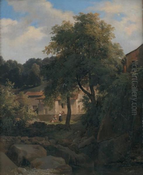 Repos De Paysans Sous Des Arbres Dans Un Village Oil Painting by Robert Leopold Leprince