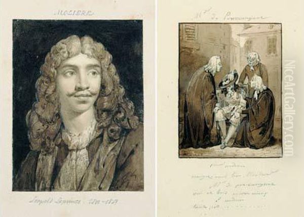 Vingt Projets D'illustrations Pour Les Pieces De Moliere Et Un Portrait De L'auteur Oil Painting by Robert Leopold Leprince