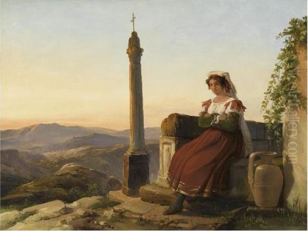 Jeune Femme Italienne Dans Un Paysage Montagneux Oil Painting by Robert Leopold Leprince