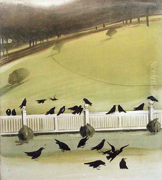 Rooks feeding in a park Oil Painting by Madeline Wyndham