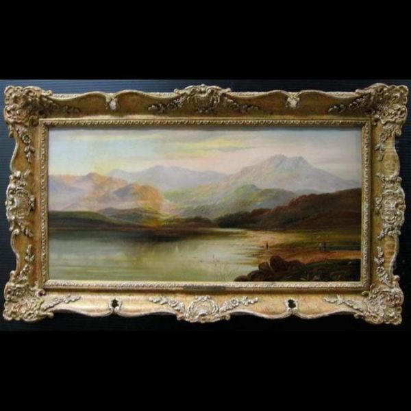 Figures By A Highland Lake Oil Painting by Charles Leslie