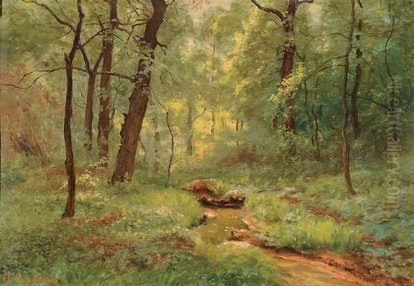 Sous-bois A Tassin (pres De Lyon) Oil Painting by Theodore Lespinasse