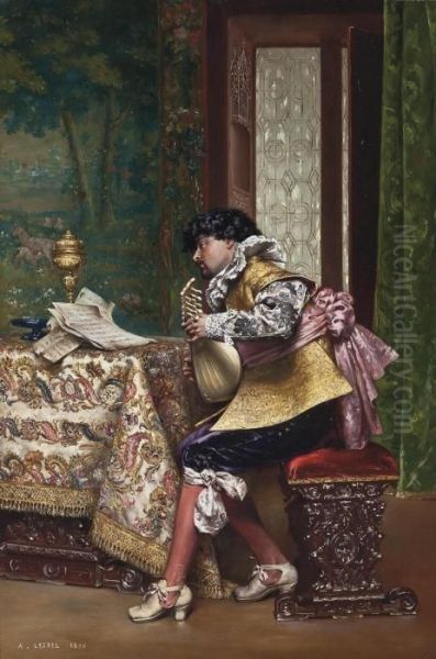 The Mandolin Player Oil Painting by Adolphe-Alexandre Lesrel