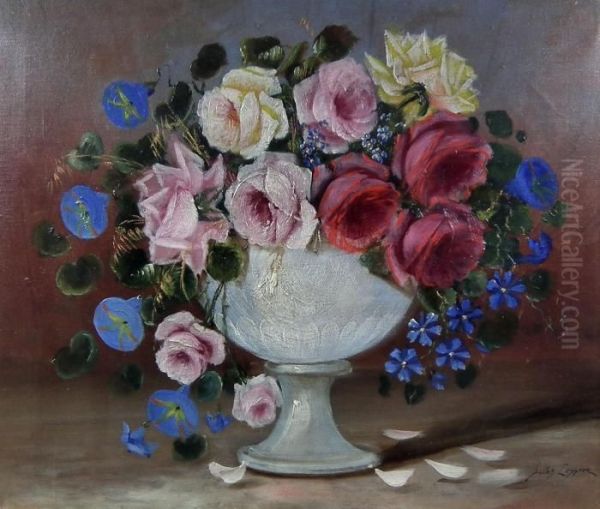 Still Life Study - Bowl Of Mixed Flowers Oil Painting by Jules Lessore