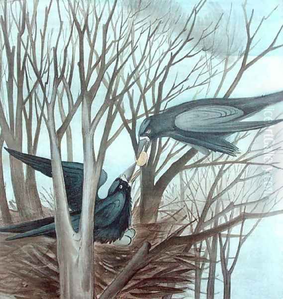 Two Rooks Feeding in a Tree Oil Painting by Madeline Wyndham