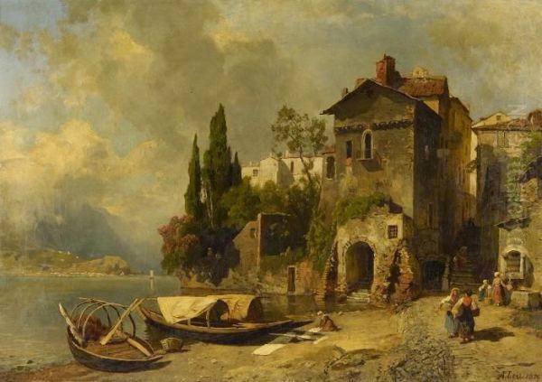 Lago Maggiore Oil Painting by August Wilhelm Leu