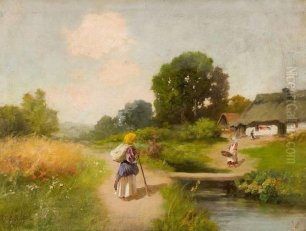 Farmer's Wife At A River Oil Painting by Petr Alekseevich Levchenko