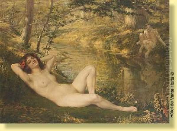 La Rieuse Et Le Satyre Oil Painting by Auguste Leveque