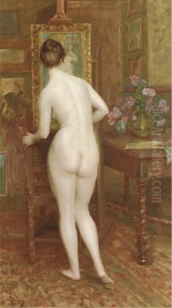 The Artist's Model Oil Painting by Auguste Leveque